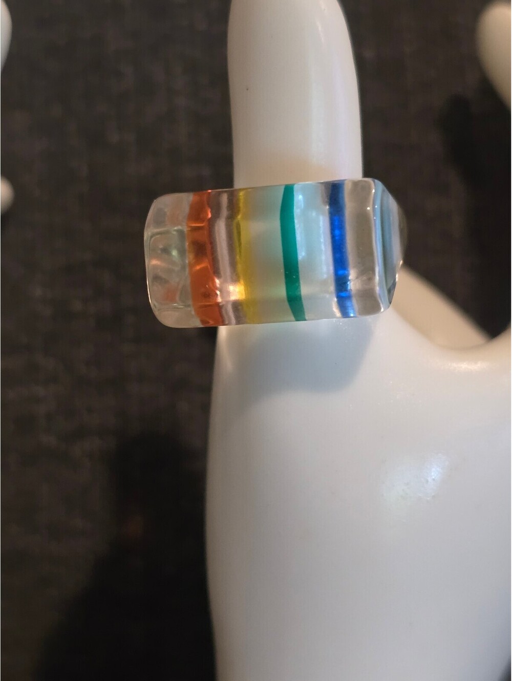 NOS Y2K Rainbow Color Ring - Acrylic / Lucite Chunky Rainbow Ring Size 7 VTG